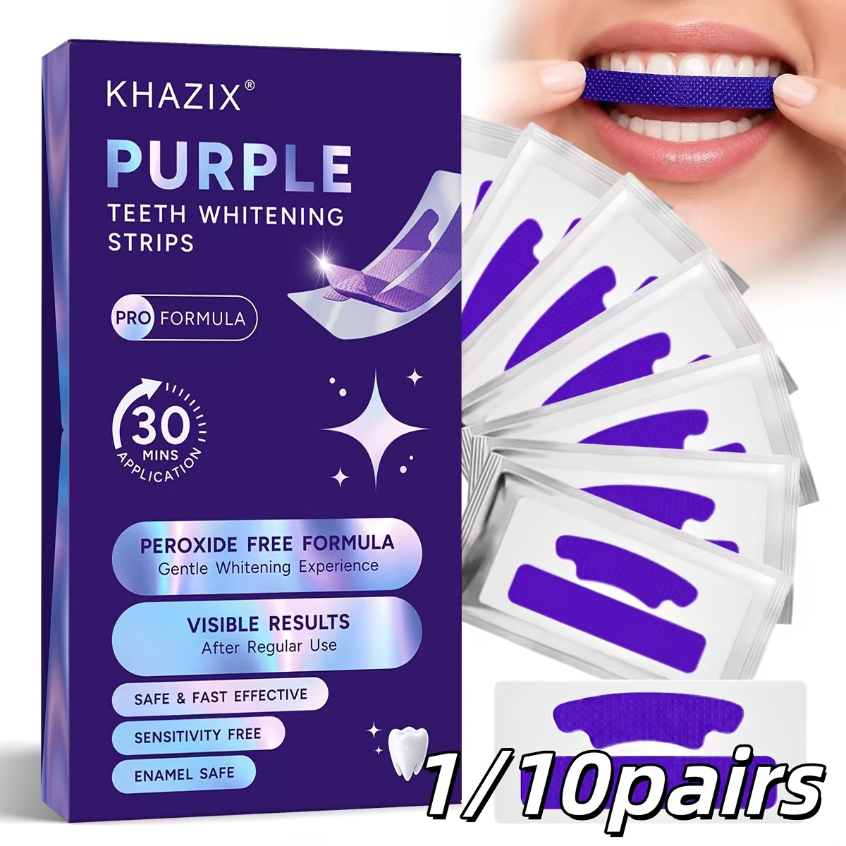 1/10pairs Purple Teeth Whiteni - đánh giá và giá Teeth Whitening Strips Permanent